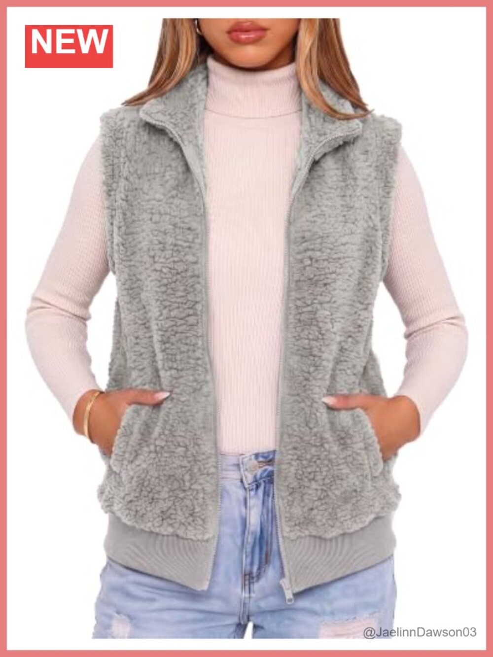 Women's Fuzzy Sherpa Fleece Sleeveless Vest with Zipper